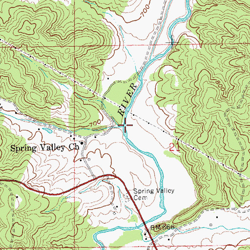 Topographic Map of Spring Valley Creek, MO