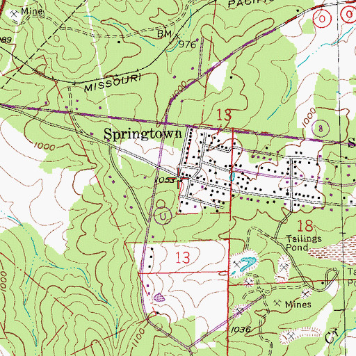 Topographic Map of Springtown, MO