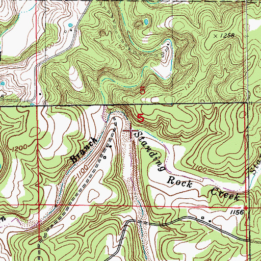 Topographic Map of Standing Rock Creek, MO