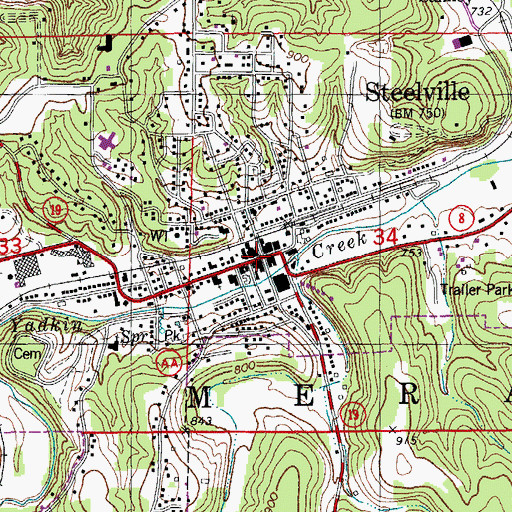 Topographic Map of Steelville, MO