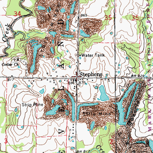 Topographic Map of Stephens, MO