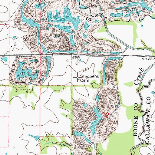 Topographic Map of Stephens Cemetery, MO