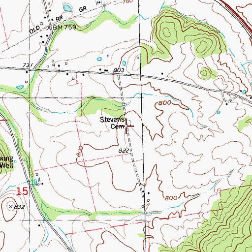 Topographic Map of Stevens Cemetery, MO