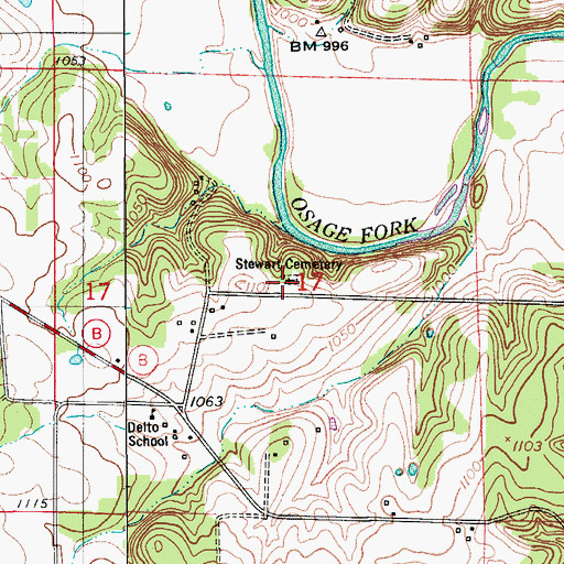 Topographic Map of Stewart Cemetery, MO