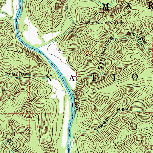 Topographic Map of Stillhouse Hollow, MO