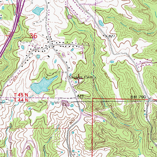 Topographic Map of Stokes Cemetery, MO