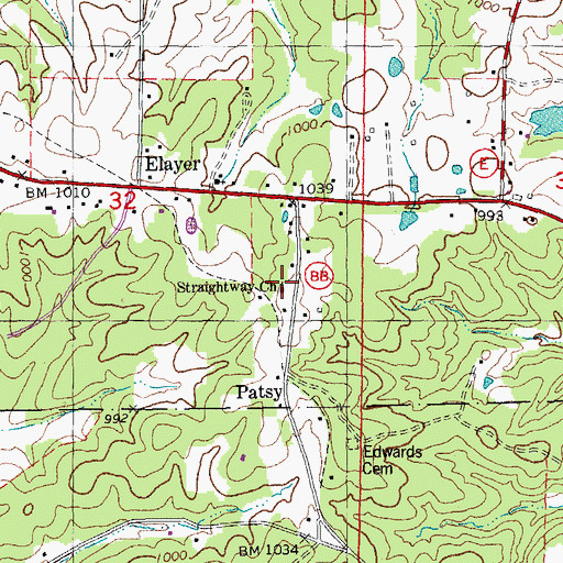 Topographic Map of Straightway Church, MO