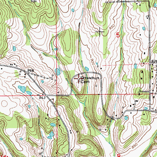 Topographic Map of Strawhun Cemetery, MO