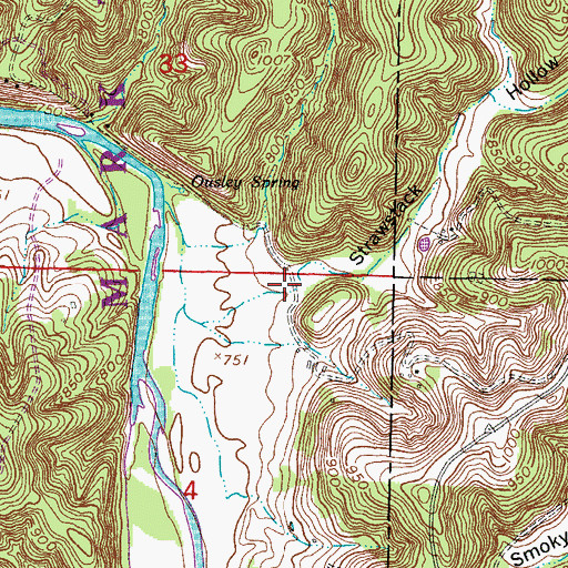Topographic Map of Strawstack Hollow, MO