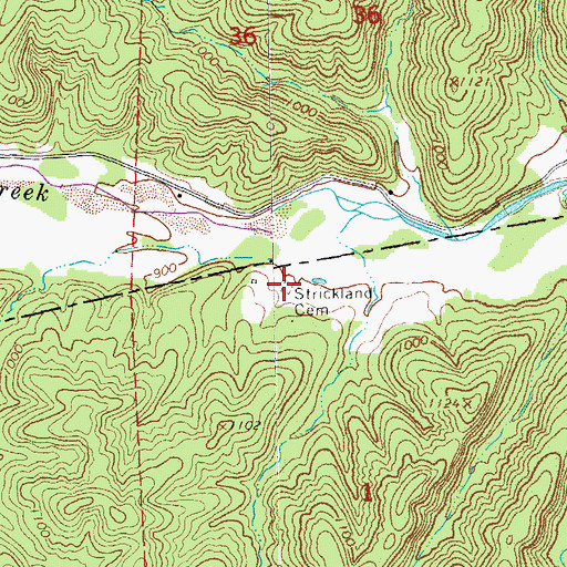 Topographic Map of Strickland Cemetery, MO