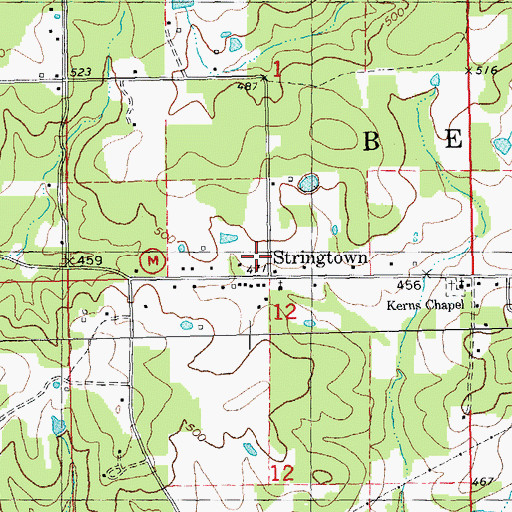 Topographic Map of Stringtown, MO
