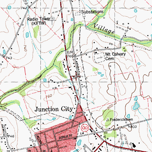 Topographic Map of Junction City, MO