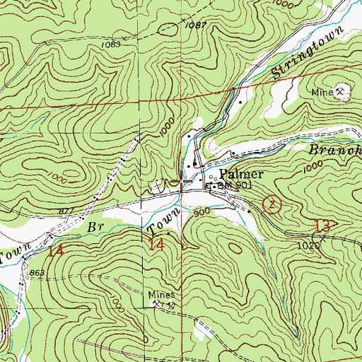 Topographic Map of Stringtown Branch, MO