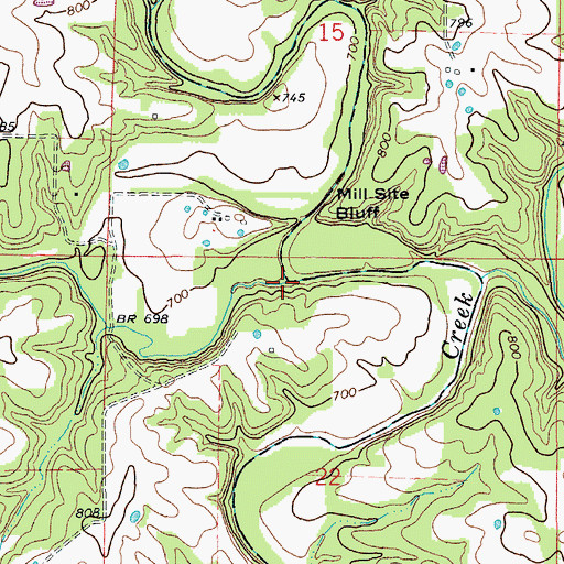 Topographic Map of Stump Creek, MO