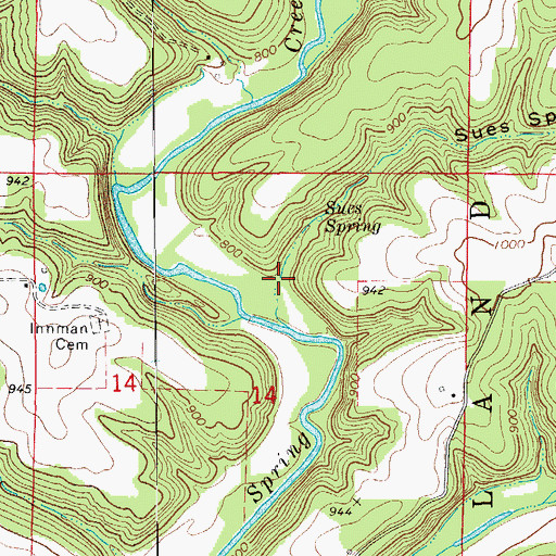 Topographic Map of Sues Spring Hollow, MO
