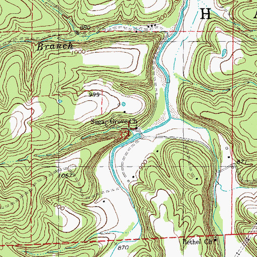 Topographic Map of Sugar Grove Church, MO