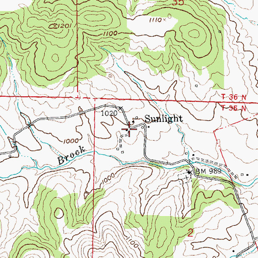 Topographic Map of Sunlight, MO