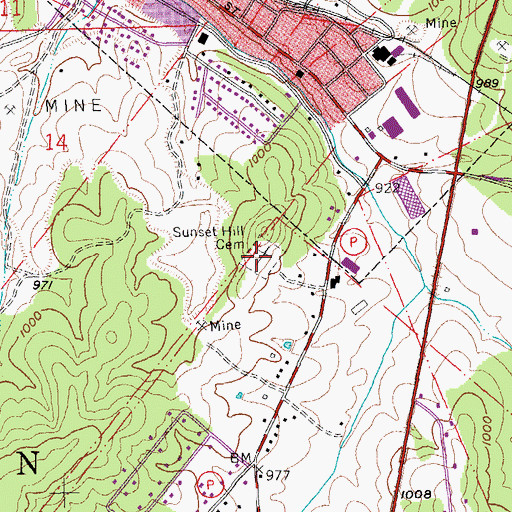 Topographic Map of Sunset Hill Cemetery, MO