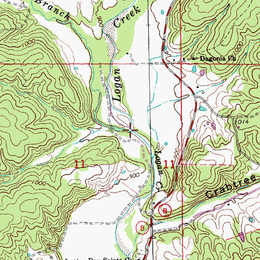 Topographic Map of Suses Branch, MO