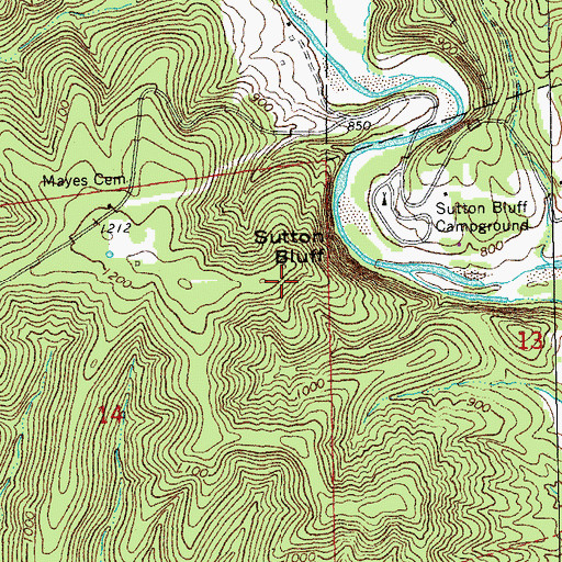 Topographic Map of Sutton Bluff, MO