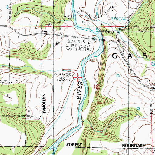 Topographic Map of Sutton Branch, MO