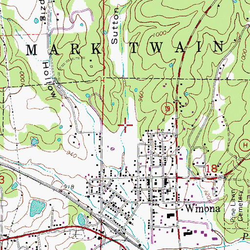 Topographic Map of Sutton Hollow, MO