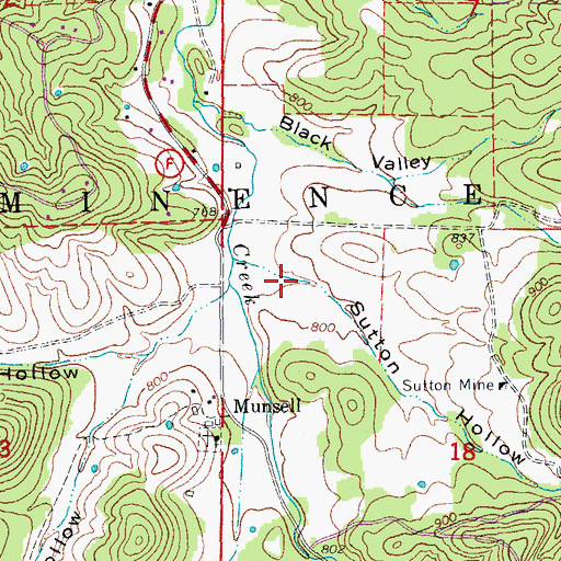Topographic Map of Sutton Hollow, MO