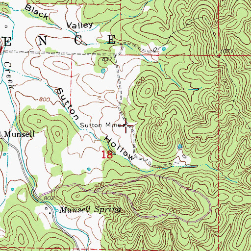 Topographic Map of Sutton Mine, MO