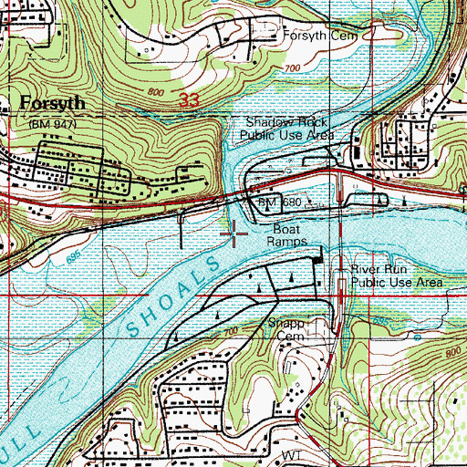 Topographic Map of Swan Creek, MO