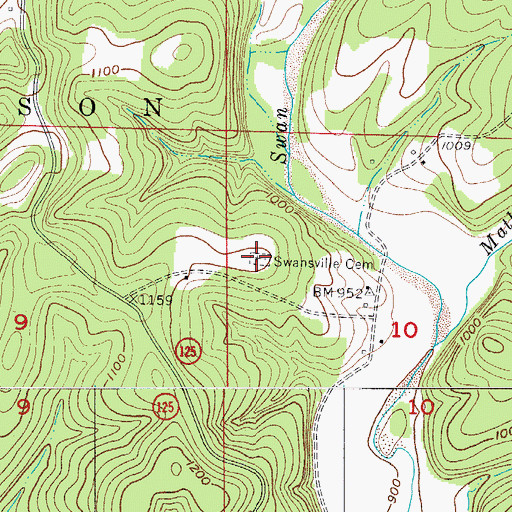 Topographic Map of Swansville Cemetery, MO