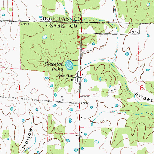 Topographic Map of Sweeton Cemetery, MO
