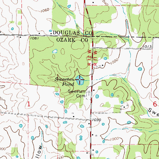 Topographic Map of Sweeton Pond, MO