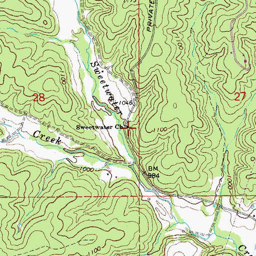 Topographic Map of Sweetwater Church, MO