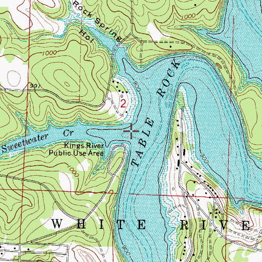Topographic Map of Sweetwater Creek, MO