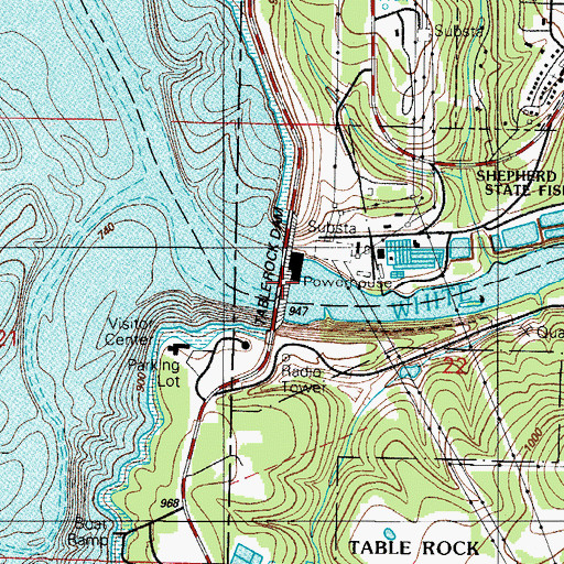 Topographic Map of Table Rock Dam, MO