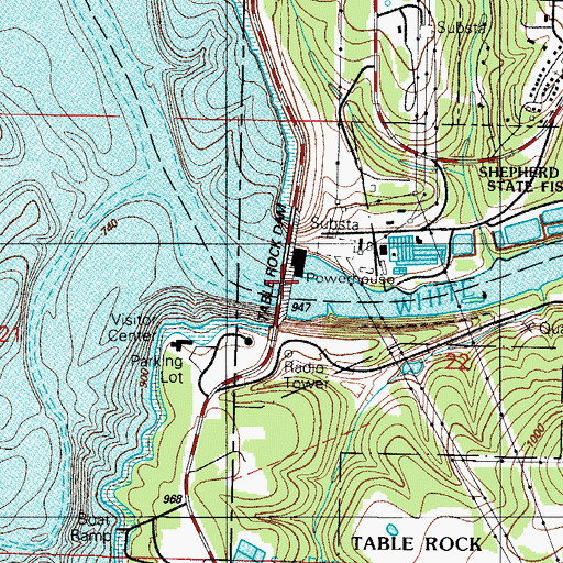 Topographic Map of Table Rock Lake, MO