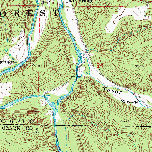 Topographic Map of Tabor Creek, MO