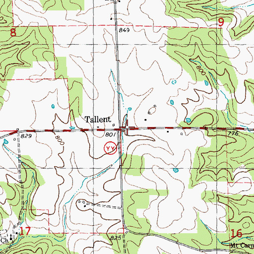 Topographic Map of Tallent, MO