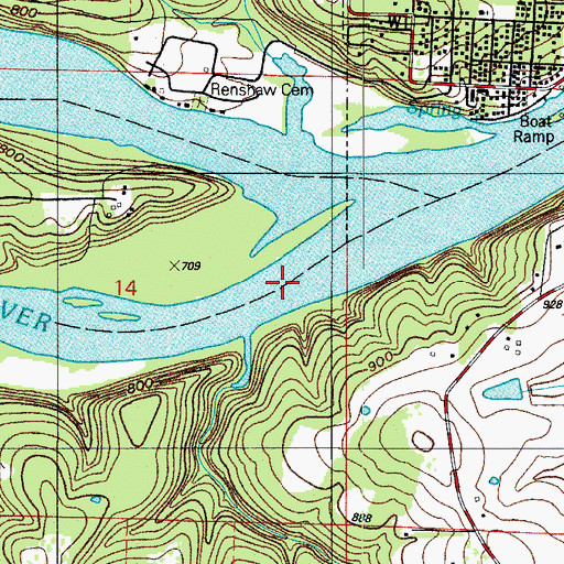 Topographic Map of Lake Taneycomo, MO