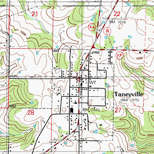 Topographic Map of Taneyville, MO