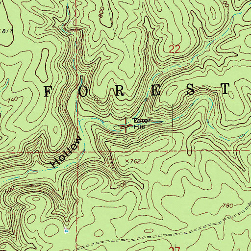 Topographic Map of Tater Hill, MO