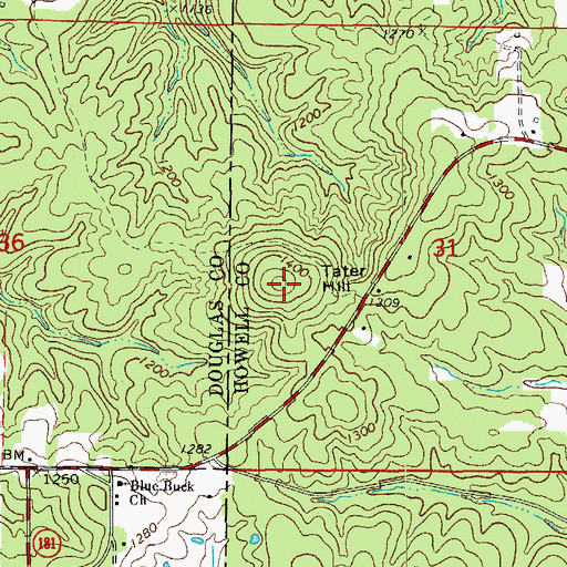 Topographic Map of Tater Hill, MO