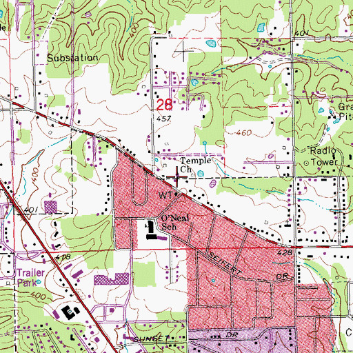 Topographic Map of Temple Church, MO