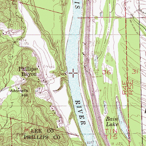 Topographic Map of Phillips Bayou Ferry (historical), AR