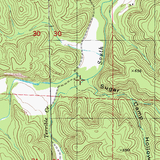 Topographic Map of Terrible Creek, MO