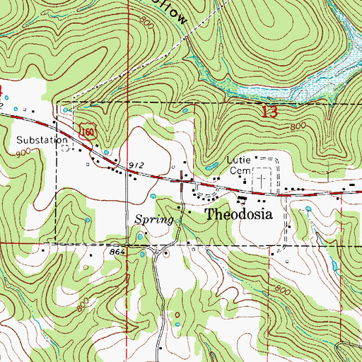 Topographic Map of Theodosia, MO