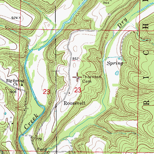 Topographic Map of Thornton Cemetery, MO