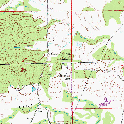 Topographic Map of Three Springs Cemetery, MO