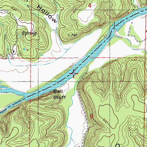 Topographic Map of Tick Creek, MO