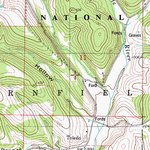 Topographic Map of Toledo, MO